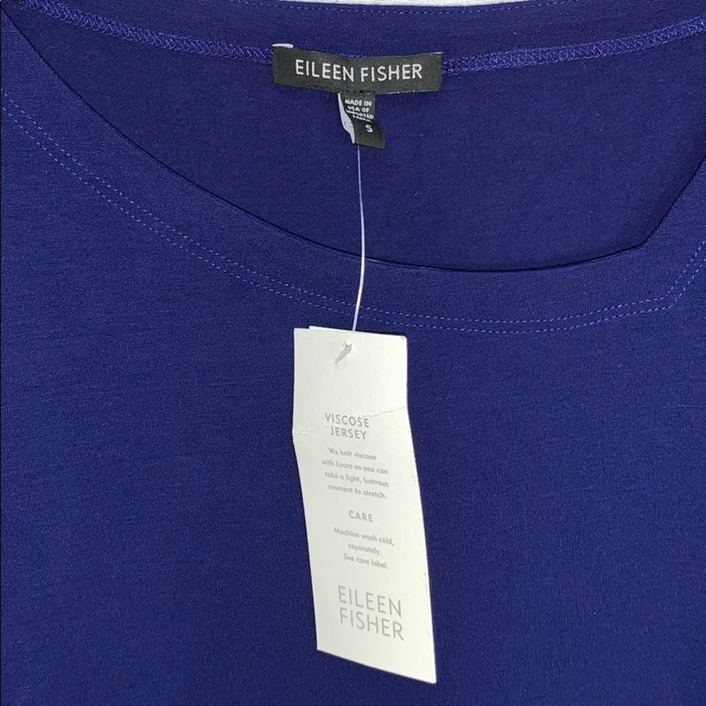 NWT Eileen Fisher Blue Elbow Sleeve Jersey Dress